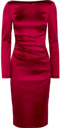 Ruched Duchesse-satin Dress - Red