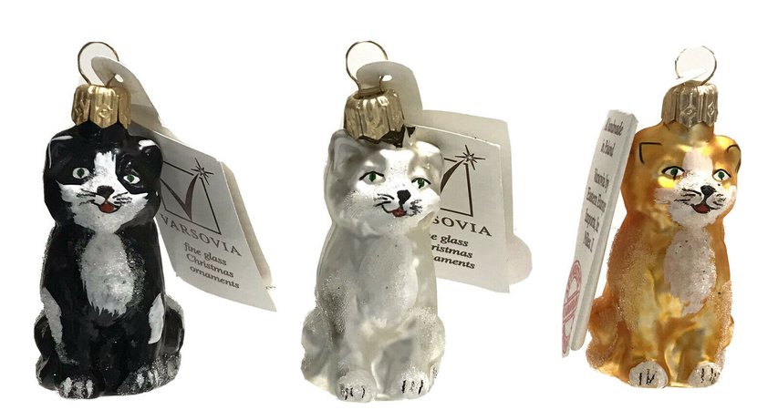 3-Vintage Poland Varsovia Glass Cats-Kittens 2” Christmas Tree Ornament New RARE | eBay