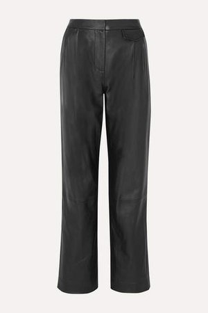 Pleated Leather Pants - Black