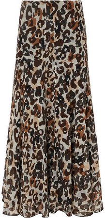 Leopard-print Silk-chiffon Maxi Skirt - Brown