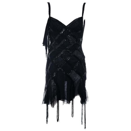 Gianni Versace black silk and lace beaded mini dress, c. 2003 For Sale at 1stDibs