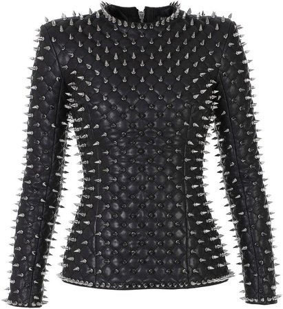 Spike-Embellished Quilted Leather Top