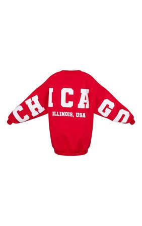 Red Chicago Illinois Slogan Sweat Jumper Dress | PrettyLittleThing USA