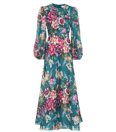 Zimmermann - платье миди из цветочного льна Allia | Mytheresa