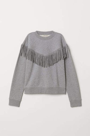 Sweatshirt with Fringe - Gray