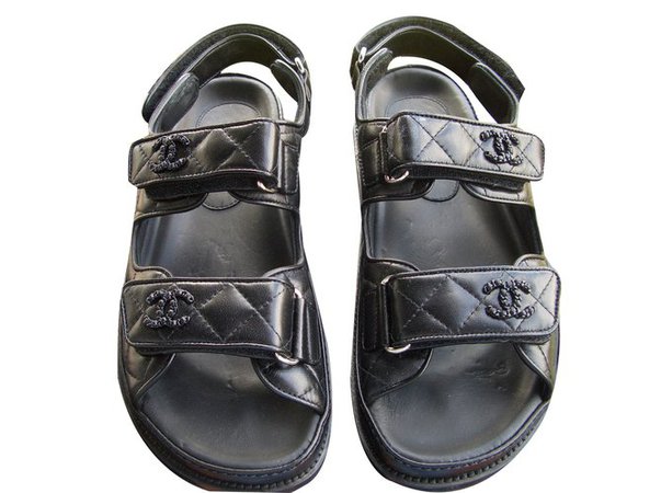 Chanel Sandals Sandals Leather Black ref.61192 - Joli Closet