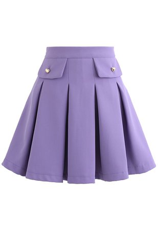 Tiny Heart Button Pleated Mini Skirt in Purple - Retro, Indie and Unique Fashion