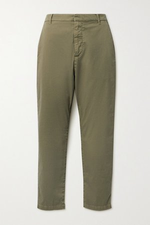 Paris Cropped Cotton-blend Twill Pants - Army green