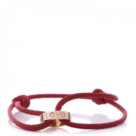 CARTIER 18K Pink Gold Diamond Charity LOVE Adjustable Cord Bracelet Red 253888