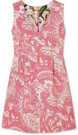 Metallic Brocade Mini Dress - Pink
