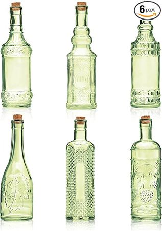 Amazon.com: BULK PARADISE Assorted Green Glass Bottles with Corks, 6 Pack, 2.5in X 9in, 16oz : Home & Kitchen