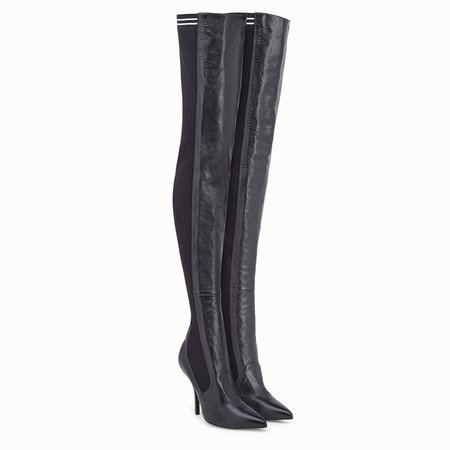 Black leather thigh-high boots - BOOTS | Fendi