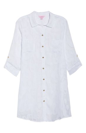 Lilly Pulitzer® Natalie Burnout Linen Cover-Up Shirtdress white