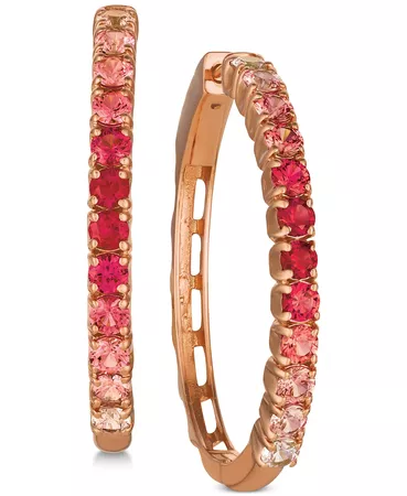 Le Vian Strawberry Layer Cake Pink Sapphire (1-1/3 ct. t.w.) & Ruby (5/8 ct. t.w.) Ombré Hoop Earrings in 14k Rose Gold