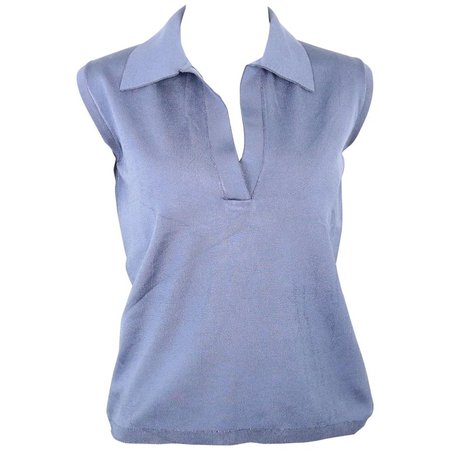 Prada Blue Silk Knitted Sleeveless Opening Collar Top For Sale at 1stdibs