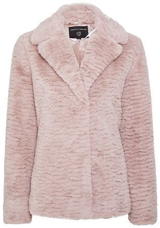 Pink Textured Short Faux Fur Coat