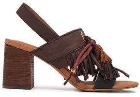 Tasseled Leather And Suede Slingback Sandals