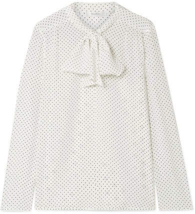 Polka-dot Silk Crepe De Chine And Stretch-jersey Blouse - White