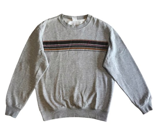 grey and brown striped sweatshirt