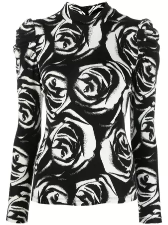 DVF Diane Von Furstenberg rose-print mock-neck Blouse - Farfetch
