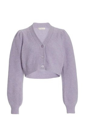 LoveShackFancy Avignon Puff-Sleeve Wool-Cashmere Cropped Cardigan