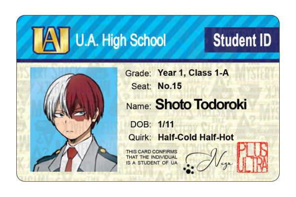 1-A - UA Student IDs - My Hero Academia - TheMysteryShack