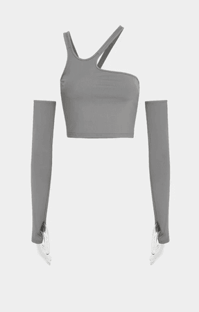 Cape Clique~ Modern Girl Group - Asymmetrical Halter Sleeve Knuckle Vest Grey