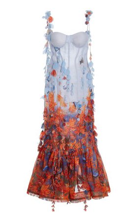 Botanica Petal-Detailed Printed Linen-Silk Midi Dress By Zimmermann | Moda Operandi