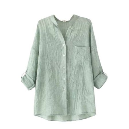 Womens Casual Blouse Long Sleeve Tops Sheer Cotton Linen Button Down Shirt Coat | eBay