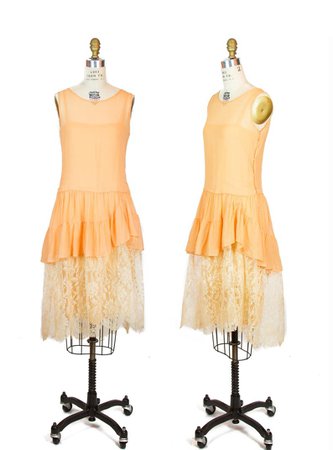 Vintage 1920s Dress Sherbet Peachy Orange and Antique Lace | Etsy