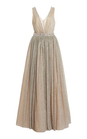 Sasha Crystal-Embellished Plissé Lamé Gown by Jenny Packham | Moda Operandi