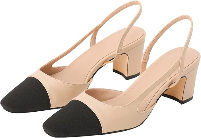 Amazon.com | MIRAAZZURRA Women Sling Back Pumps Chunky Heels Sexy Splicing Round Toe Casual Wedding Shoes for Women Fashion Dress Shoes US Size 8.5 Nude | Shoes