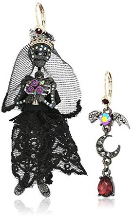 Betsey Johnson "Betsey's Dark Magic" Skull Bride Mismatched Earrings, Black, One Size: Clothing