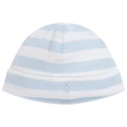 Ralph Lauren - Blue & White Cotton Baby Hat | Childrensalon