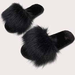 black fur slippers - Google Search