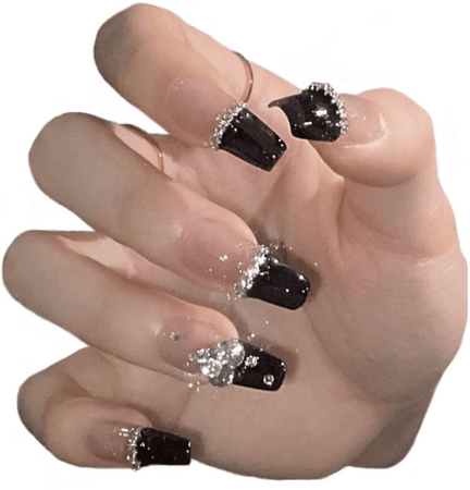 black nails, diamonds