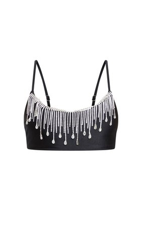 Black Drip Diamante Scoop Neck Bikini Top | PrettyLittleThing USA