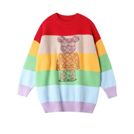 JESSICABUURMAN – TIMOT Diamante Bear Rainbow Striped Sweater