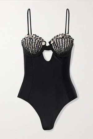 Cutout Embellished Underwired Swimsuit - Black