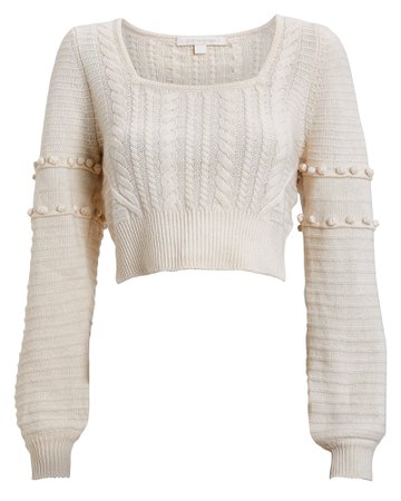 Cropped Wool Cable Knit Sweater