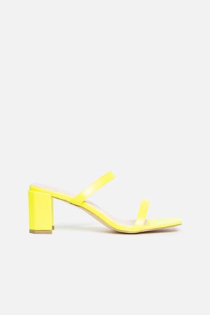 Jolie Block Heeled Mules In Neon Yellow Vegan Leather | Women's Heels, Boots & Shoes