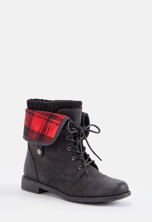 Elenora Plaid Panel Flat Boot in Black - Get great deals at JustFab
