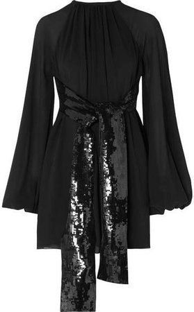 Sequin-embellished Silk-georgette Mini Dress - Black