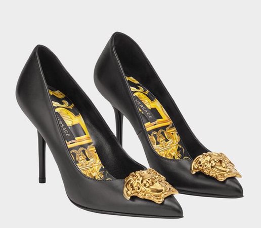 Versace barocco lining palazzo heels black gold