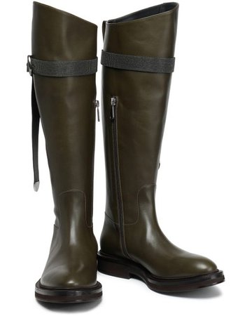Lyst - Brunello Cucinelli Woman Bead-embellished Leather Knee Boots Army Green Size 36 in Green