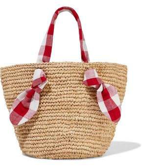 Hazel Gingham Canvas-trimmed Woven Straw Tote
