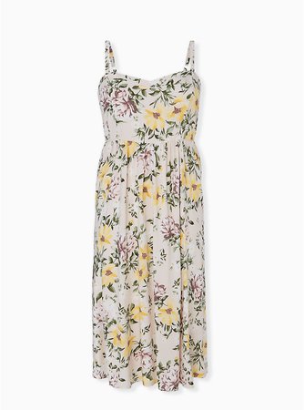 Plus Size - Ivory Floral Challis Midi Dress - Torrid