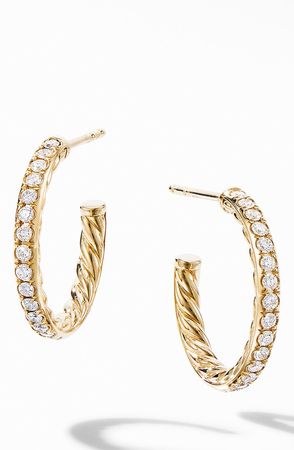 Extra Small Hoop Earrings in 18K Yellow Gold with Pave Diamonds