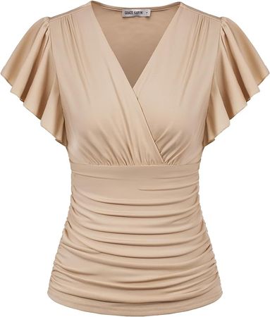 Amazon.com: GRACE KARIN 2024 Womens Tops Elegant Surplice Wrap Blouse V Neck Long Sleeve Casual Ruched Top : Clothing, Shoes & Jewelry