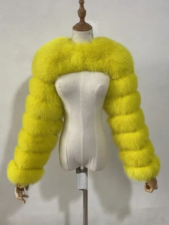 neon yellow fur coat